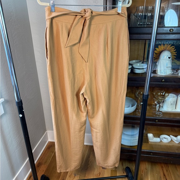 Leith Tie Waist High Rise Pants Tan Camel Brown Viscose Blend Size Large - Picture 1 of 8